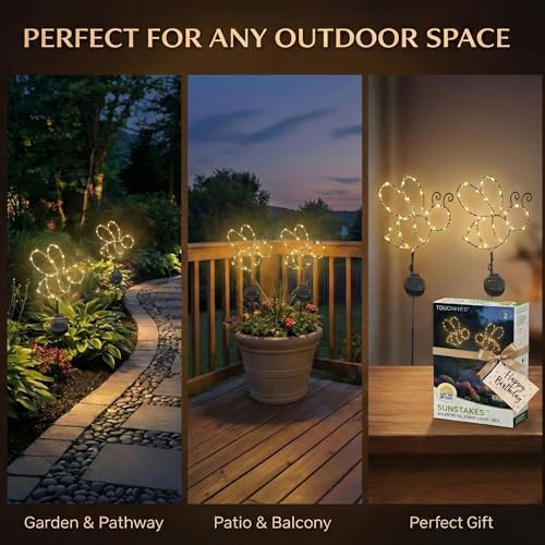 Outdoor Solar Powered LED Decorative Garden Stake Light - 2 Pack Warm White Bee Design - Great Decor for Yard, Patio, Lawn, Planter-Makes a Great Gift