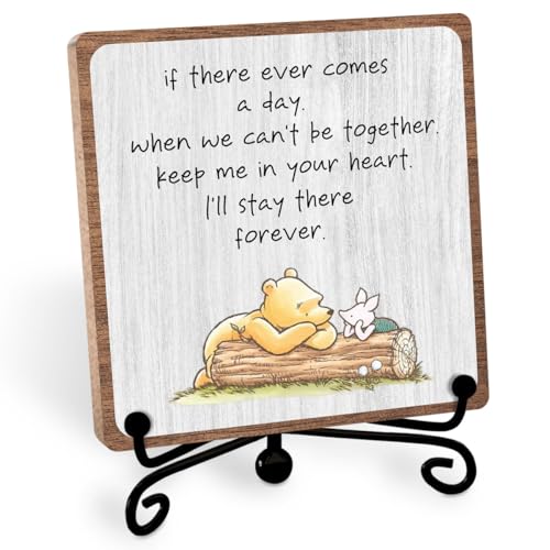 Winnie Friendship Quotes Desk Decor, Heartwarming Gift for Women Men Bestie | Farewell Leaving Gifts for Friends Sister Coworkers, Friendship Keepsake Wood Plaque for Home Office Table Shelf - style: Stay there forever