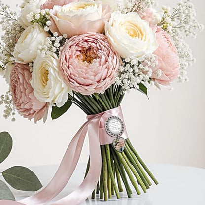 Wedding Bouquet Photo Charms Memorial Custom Boutonniere Bachelor Bridal - style: Antique Silver Round Lattice Frame