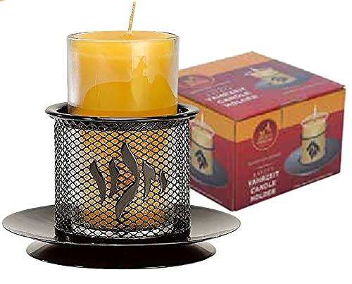 Ner Mitzvah Metal Yizkor Yahrzeit Candle Holder - Decorative Yartzeit Memorial Candle Holder - Black