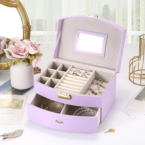 ELLDOO Musical Jewelry Box with Drawer, Purple Music Box Keepsake Box, Small Trinket Jewelry Storage Box Gift for Girls Women (Tune: You are My Sunshine) - color: Purple