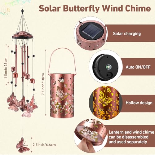 Retisee Butterfly Solar Wind Chimes Outdoor Metal Butterfly Gifts Solar Light Windchimes Outside Indoors Christmas Decoration Birthday Gift for Home Lawn Porch Patio Garden Yard - style: Butterfly
