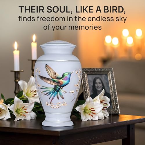 Remoria Cremation Urns for Human Ashes, Large Adult Purple Hummingbird Urn | Funeral Urn for Female & Male, 185 Cu In, Gift Box and Velvet Bag Included - color: Light Purple