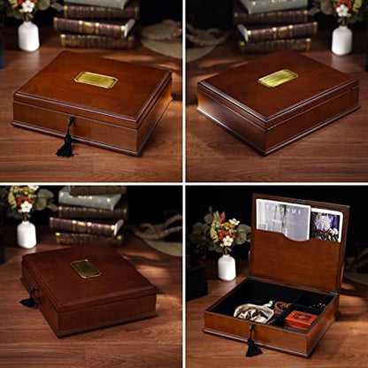 Romeo Memory Keepsake Box Organizer with Mahogany Wood Finish - Large Personal Storage Box with Locking Lid | Wooden Memory Box Gift for Anniversary, Wedding, Valentine, Birthday