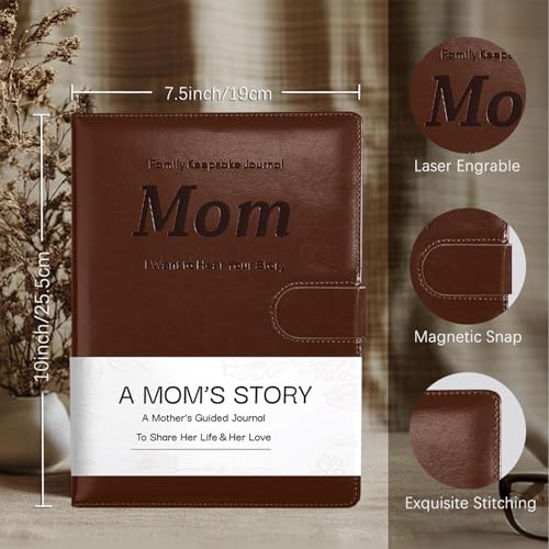 Artmag Mom's Life Story Journal with 250+ Prompt Questions, Family Keepsake Book Leather Cover for Mom to Share Her Memories for Birthday Mother's Day Christmas (Brown) - style: Mom's Life Story Journal （Brown）