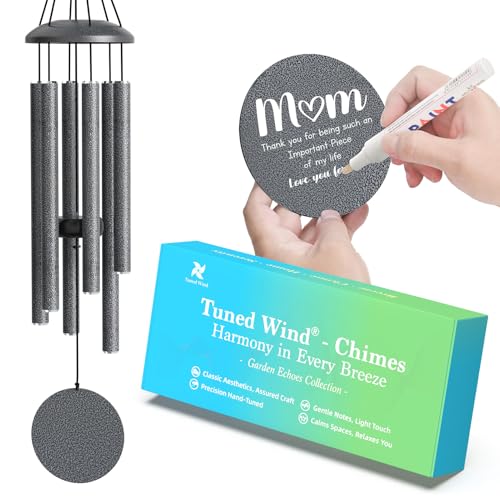 Big Grey Wind Chimes for Outside Deep Tone, Personalized Metal WindChimes Tuned Melodic Music Sound Outdoors for Garden Patio Home with Rewritable Wind Catcher - color: Gray