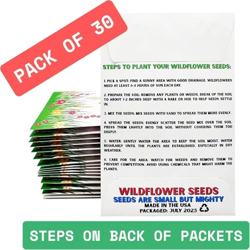 Wildflower Seed Packets Thank You Bunches Party Favors (Pack of 30) Express Gratitude Prefilled with Wildflower Seed Mix, Great Addition or Alternative to Thank You Cards (Pink with Bees) - color: Pink with Bees