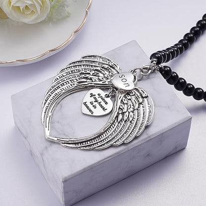 Loss of Son Gift A Piece of My Heart is in Heaven Heart Angel Wings for Car Charm Memorial Suncatcher Hanging Rear View Mirror Accessories Remembrance Ornament Sympathy Gift - style: Son