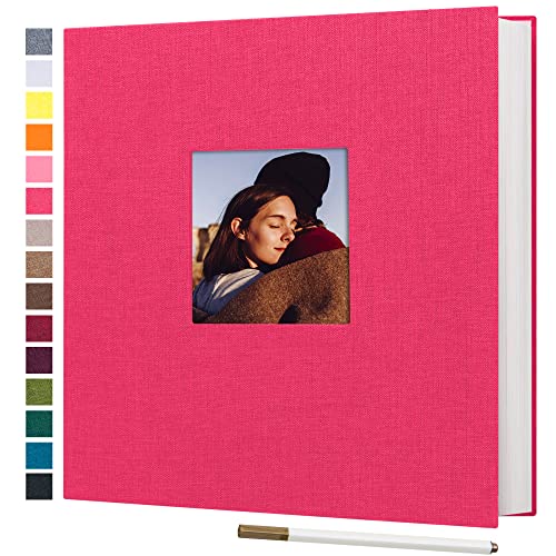 potricher Self Adhesive Photo Album 40 Pages, Linen cover, Rose Red | Photo Album Self Adhesive 4x6 5x7 8x10 Pictures, Linen Cover DIY Scrapbook Albums for Family, Wedding, Baby, Anniversary - color: Rose Red, size: 11x10.6 Inches 40 Pages