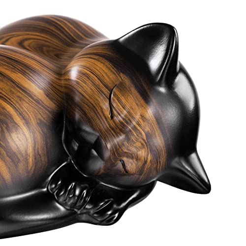 Pet Urns,Sleeping Resin Cremation Cat Urn, Cat Urns for Ashes, Small Animal Urn （Brown）… - color: Brown