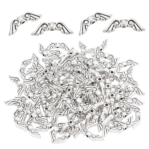 PH PandaHall 100pcs Angel Wing Charms Spacer Beads Antique Silver | Tibetan Style, Wing Spacer Beads, Easter Angel, DIY Crafts Jewelry Making Earring Necklace, Wedding Decor