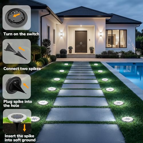 INCX 12 Pack 4.6 Inch Solar Ground Lights Outdoor, Waterproof, Cold White - color: Cold, size: 12 Pack