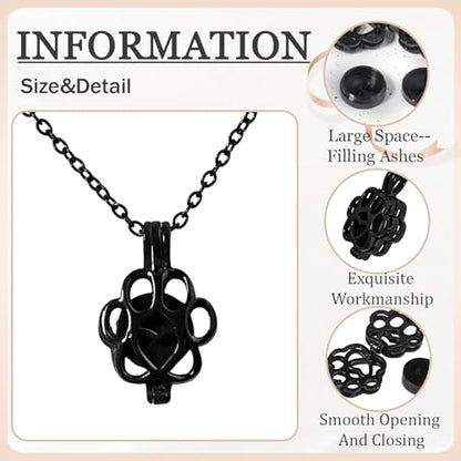 Paw Print Heart Pet Ashes Memorial Necklace with Mini Inner Box-Black | Pet Cremation Jewelry for Ashes, Cremation Urn Jewelry to Hold Dog & Cat Ashes Pendant with Box Filling Tools - color: Black