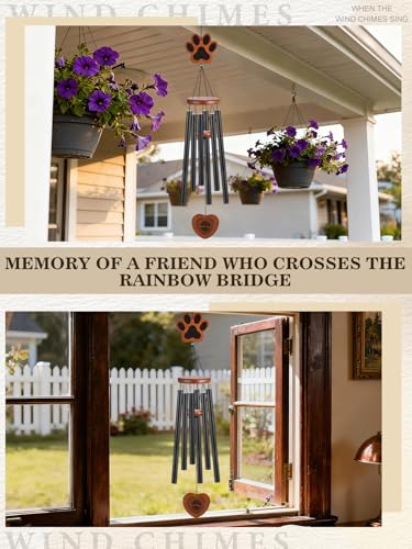 Dog Memorial Wind Chimes Gifts with Photo Frame - 32in Sympathy Gift for Loss of Dog, Pet Memorial Gifts for Dogs Passing Away Bereavement