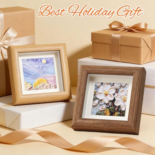 4x4 Shadow Box Picture Frame Real Glass Front , Small Shadow Box Frame Display Mini Memories, 3D Keepsakes, Badges, Medals, Tickets, Photos Collectibles & Art - Perfect for Wall or Tabletop Decor