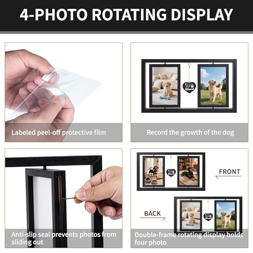 ATOBART Pet Memorial Gifts Twin Rotating Wooden Picture Frames - color: Black