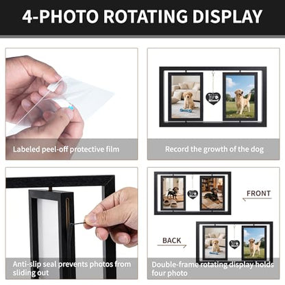 ATOBART Pet Memorial Gifts Twin Rotating Wooden Picture Frames - color: Black