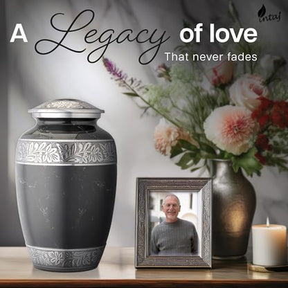 Marble Finish Metal Cremation Urn for Human Ashes, 200 Cu in, Black - color: Black, size: Large
