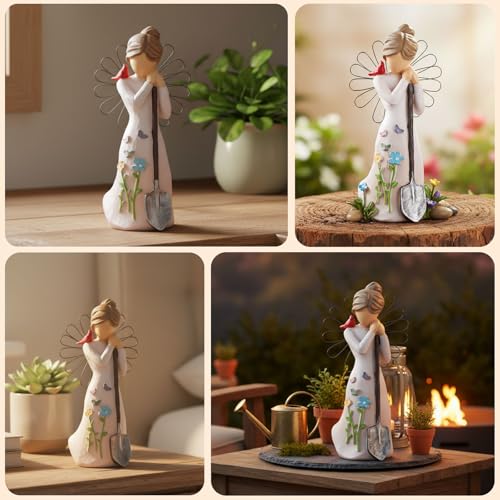 Gardening Gifts for Women-5.9"Unique Garden Angel Figurine | Birthday Housewarming Gifts for Mom Grandma Sister Friend,Sculpted Resin Angel Statues&Friendship Decor for Home - style: Shovel