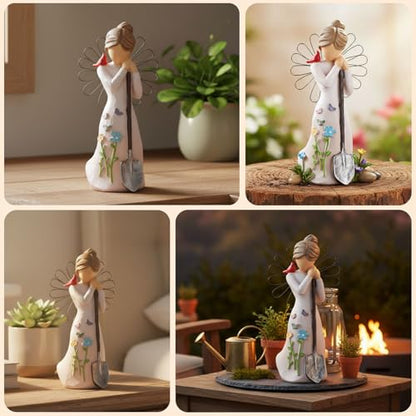 Gardening Gifts for Women-5.9"Unique Garden Angel Figurine | Birthday Housewarming Gifts for Mom Grandma Sister Friend,Sculpted Resin Angel Statues&Friendship Decor for Home - style: Shovel