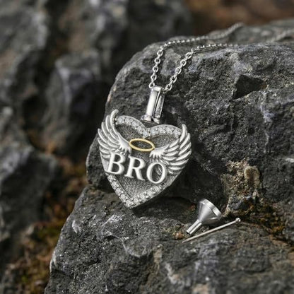 Family Members Urn Necklace for Ashes 925 Sterling Silver Angel Wings Heart Cremation Memorial Keepsake Pendant Jewelry for Loved One's Ashes, with 18" + 2" Stainless Steel Chain - style: Heart-Brother