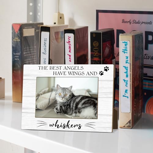 Pet Memorial Picture Frame 4x6, Wooden Photo Frame, Sympathy Gifts for Loss of Cat, The Best Angels Have Wings and Whiskers Picture Frames for Tabletop Display Decorations -24