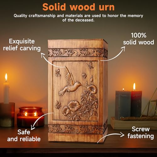 Wooden Urn for Ashes Adult Male Female, Handcrafted Large Cremation Urns Box for Human Ashes Adult Men Women, Memorial Decorative Funeral Urn with Tree of Life Carvings