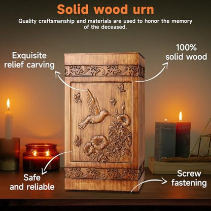 Wooden Urn for Ashes Adult Male Female, Handcrafted Large Cremation Urns Box for Human Ashes Adult Men Women, Memorial Decorative Funeral Urn with Tree of Life Carvings