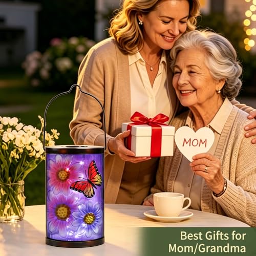 MUMTOP Butterfly Solar Lantern, Hanging Glass Outdoor Garden Light - color: Purple