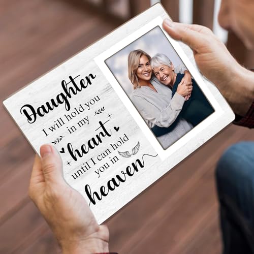 Memorial Photo Frame, Sympathy Gifts for Loss of Daughter, in My Heart, in Loving Memory Wooden Picture Frame,Passed Away Condolence Gifts for Loss of Daughter (White-Daughter 4 x 6 Photo)
