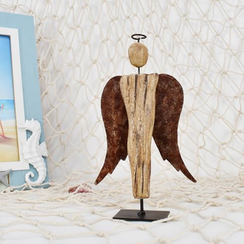 Rustic Wood Angel Figurine Hand Craved Sculpture Tabletop Decor Statue Home - size: 8.25“H