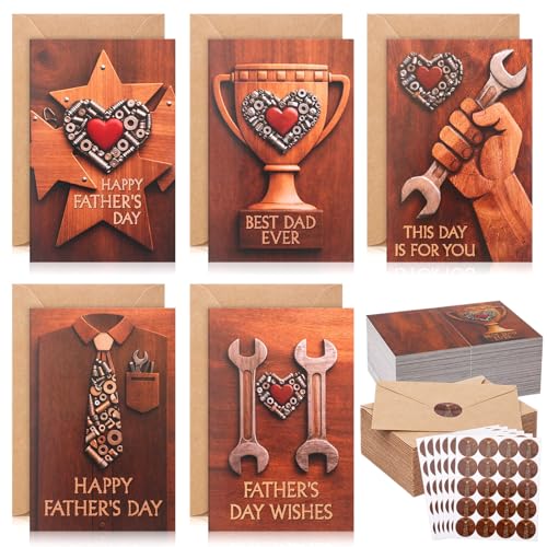 Eaasty 50 Sets Fathers Day Cards with Envelopes Stickers,Happy Father's Day - style: Happy Father's Day