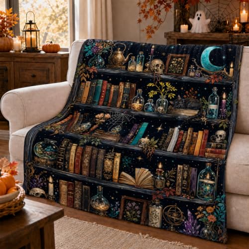 Halloween Blanket Gothic Book Throw Blankets Gifts for Women Men 50"X60" - color: Bookshelf