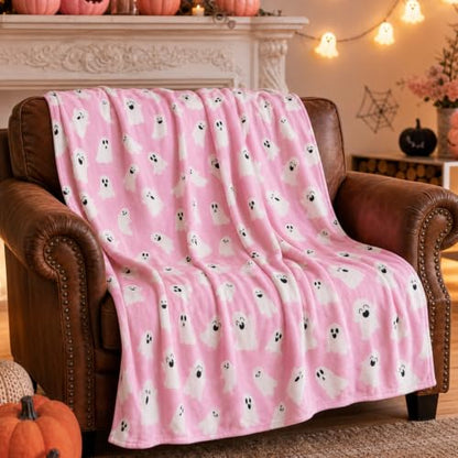 Halloween Blanket Cute Pink Ghost Throw Blankets Gift for Women Men 50"X60" - color: Cute Ghost