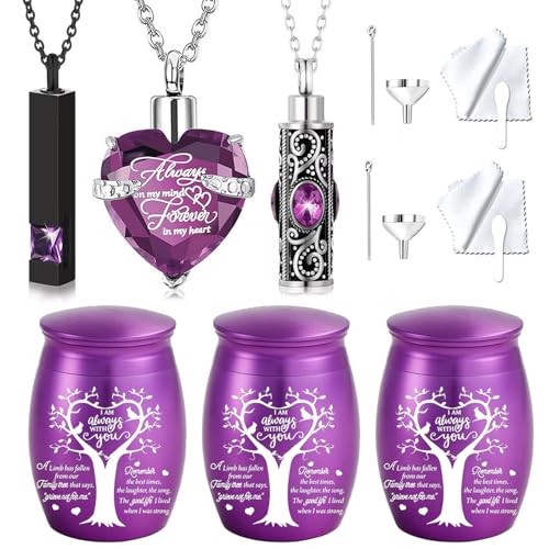 6 Pieces Tree of Life Cremation Urn Set for Ashes Sharing Urns for Human Waterproof Cremation Jewelry Urn Necklaces for Ashes for Women Men - color: 6Pcs-Purple