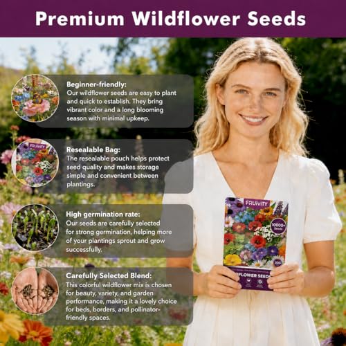 Wildflower Seeds Bulk 10000+, 1.06oz Butterfly Hummingbird Mix, 21 Variety Perennial Annual Mix, Heirloom Flower Seeds for Planting Outdoor Indoor, High Germination Rate Garden Seeds