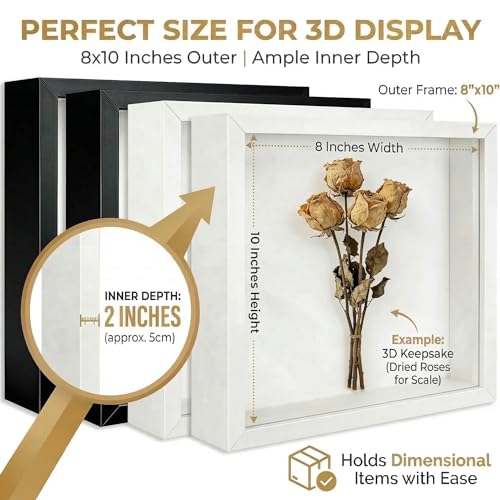 4 Pack Shadow Box Frame Display Cases, 8"x 10" Wood Deep Black Handicrafts Shadowbox for Flowers Jersey Wedding (Black and White) - color: Black and White
