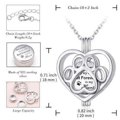 DAOCHONG Cat Urn Necklace Pet Cremation Memorial Jewelry for Women | 925 Sterling Silver Cremation Pendant | Dog Cat Paw Print Heart Locket | Pet Ashes Keepsake for Loved Ones - style: Pet Urn Necklaces