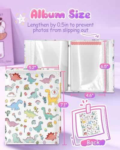 Slohif Photo Album for kids 4x6 Pictures Leather Small Baby Memory Book Keepsake for My First Family 100 Pockets Personalized Photobook for Boys Girls Toddler Travel Birthday Anniversary Dinosaur - style: Dinosaur