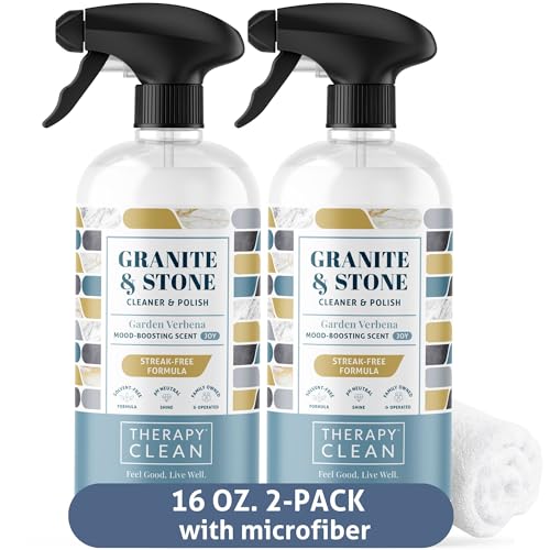 Therapy Granite & Stone Cleaner and Polish, pH Neutral, Marble & Quartz | Includes microfiber cloth. Safe for granite, marble, quartz, soapstone, slate, limestone, corian & laminate. Two 16oz - style: Granite Cleaner 16 oz. (Pack of 2 with Microfiber)