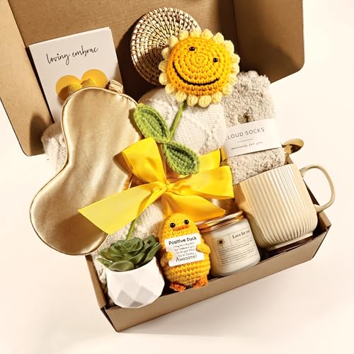 Get Well Soon Gift Baskets for Women, Unique Birthday Gifts for Women,Sympathy Gifts, Care Package Sending Sunflower Box Thinking of You for Mom Wife Sister Best Friends Teen Girls