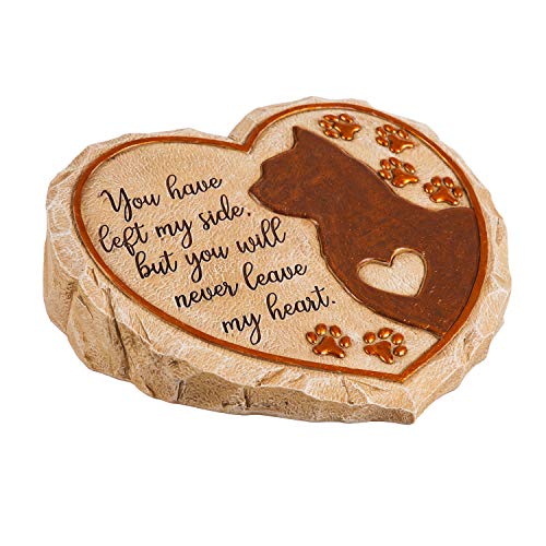 Evergreen Garden 11" Heart Shaped Pet Memorial Garden Stone, Cat Silhouette