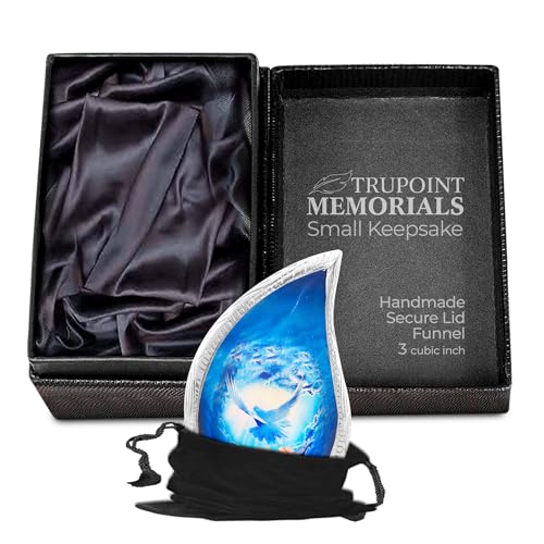 Trupoint Memorials Small Urn for Human Ashes Keepsake, Decorative Mini Cremation Urns for Adult Men & Women – Small, White Blue Dove Teardrop - color: Blue Dove, size: Small