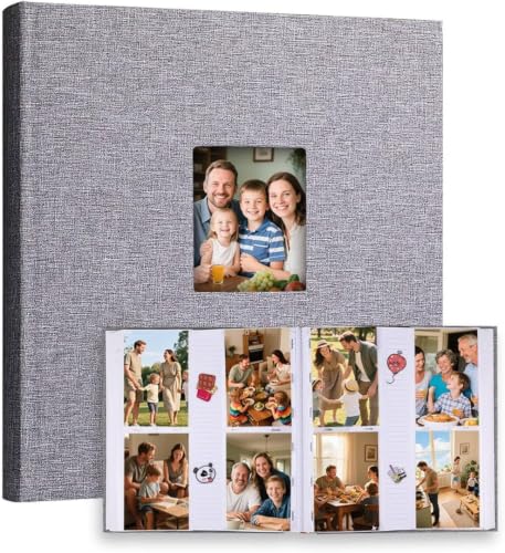 600 Pocket 4x6 Photo Album with Writing Space, Linen Cover, Grey - color: 600 Pockets Grey