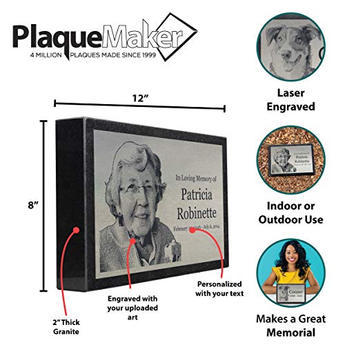 PlaqueMaker Stainless Steel and Granite Memorial Headstone - Markers for Lost Family Members, Infants, Loved Ones, Friends, Dogs, Cats, and Other Family Pets. (12 x 8 x 2) - size: 12 x 8 x 2"