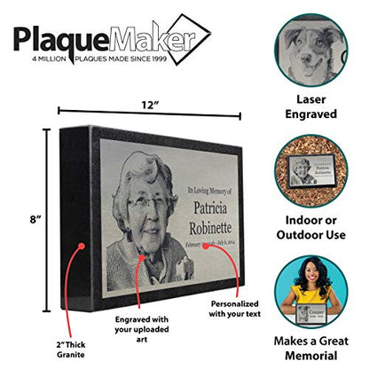 PlaqueMaker Stainless Steel and Granite Memorial Headstone - Markers for Lost Family Members, Infants, Loved Ones, Friends, Dogs, Cats, and Other Family Pets. (12 x 8 x 2) - size: 12 x 8 x 2"