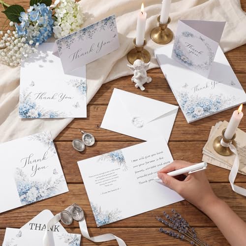 Fumete 50 Set Funeral Thank You Cards, Blue Butterfly - style: Blue Butterfly