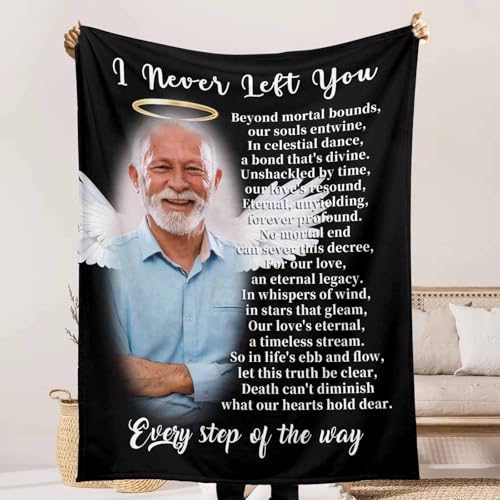 Custom Memorial Blanket with Pictures for Loss of Loved One, Printed in USA, Customized Photo Throw Blanets, Personalized Sympathy Blanket for Loss of Dad Mom Husband Wife Family Friend Cat Dog - color: Design 04