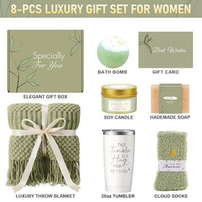 Uwingess Get Well Soon Gift Baskets for Women Self Care Gifts, Spa Care Package After Surgery Inspirational Thinking of You Sympathy Gifts,Christmas Birthday Gift for Women Friends Mom Sister Grandma - color: Green