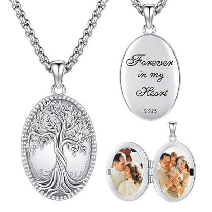 Eusense Tree of Life Necklace for Women Men Sterling Silver 925 Tree Urn Locket Cremation Jewelry Family Tree Pendant Gifts for Her Him Mom Dad Grandma Daughter - style: I-B-Tree of Life Necklace